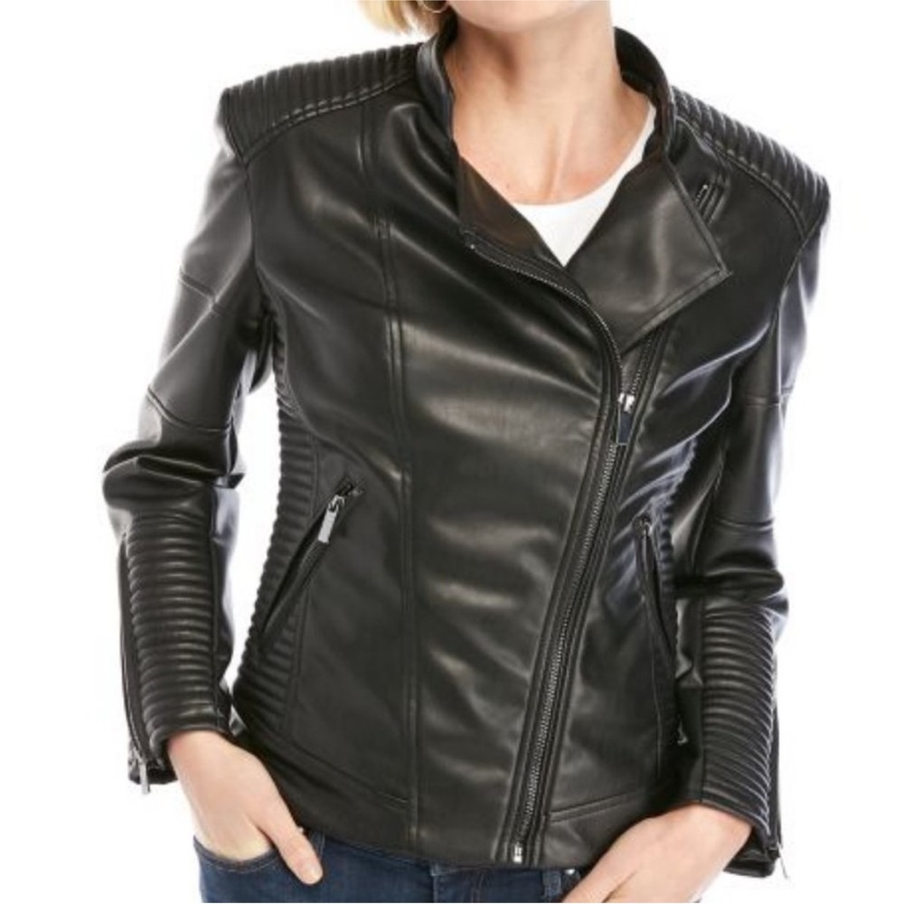 New THE LIMITED Women’s Faux Leather Mandarin Collar Moto Jacket Large